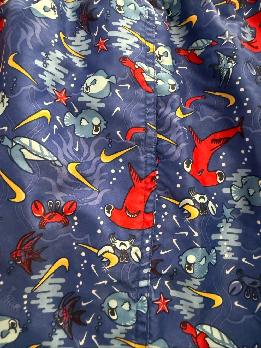 Nike fish crab swoosh blue colorful logo swim trunks YL